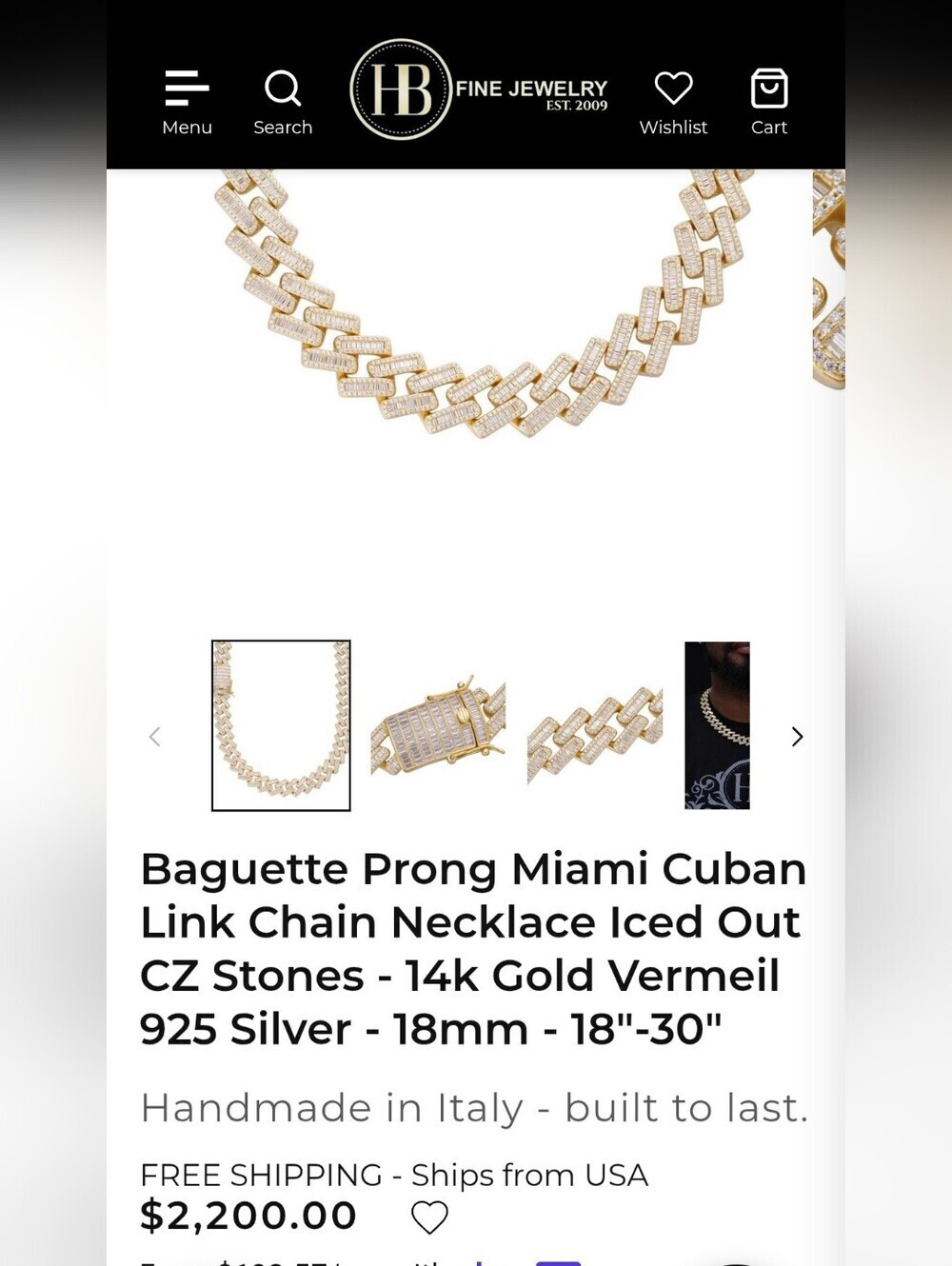Baguette Prong Miami Cuban Link Chain Necklace Iced Out CZ Stones - 14k Gold Ver - Picture 3 of 12